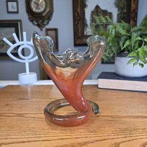 Unique Glass Sculpture with Orange and Gray Hues